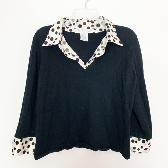 Fred David Polka Dot Y2K Collared Detail Knit Top Sweater Shirt XL Petite - Picture 2 of 5